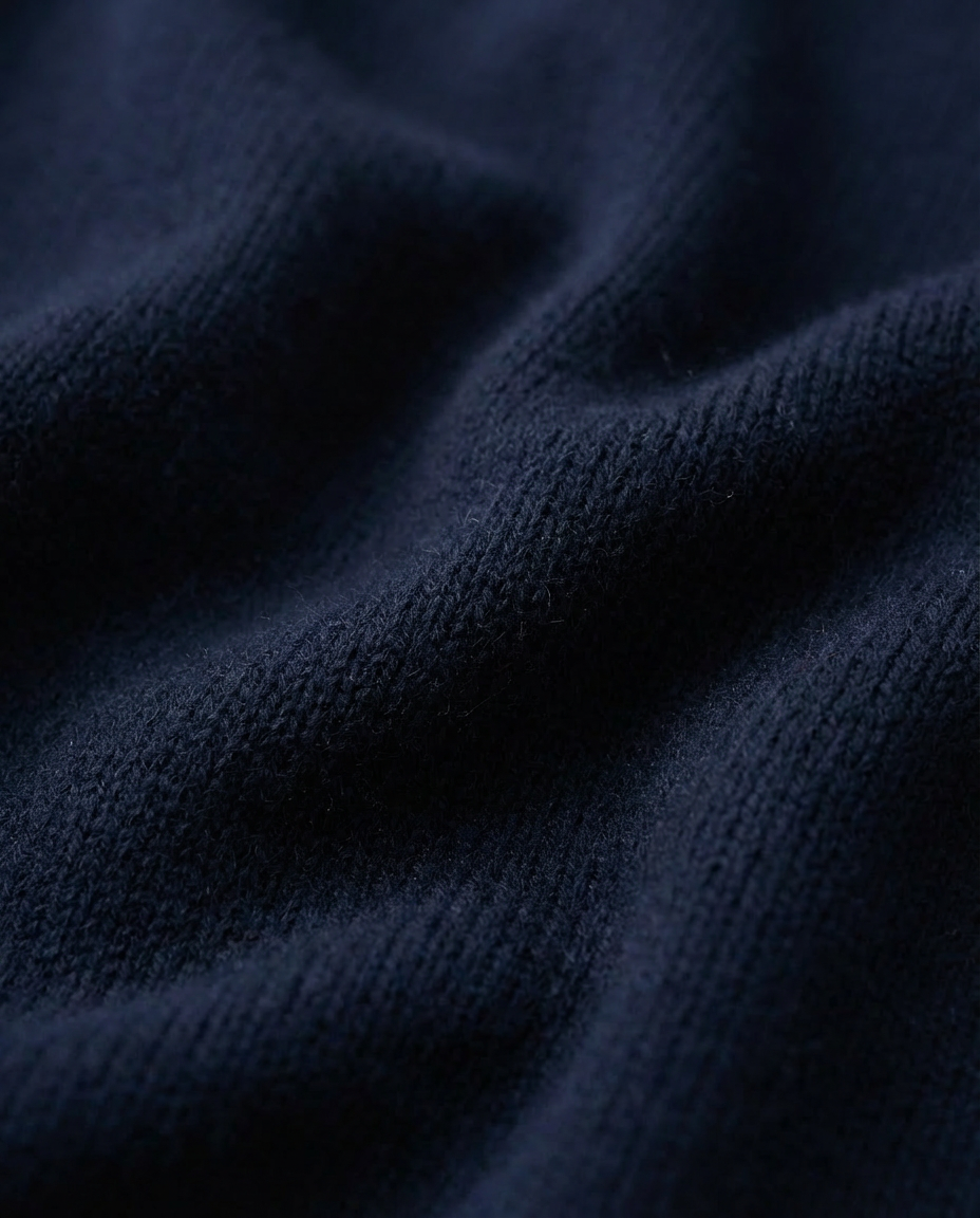 Close-up of dark blue fabric texture casa nodale made in italy merino wool and cashmere
