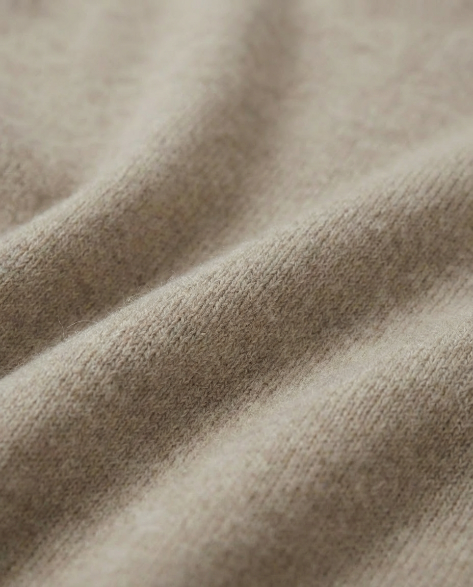 Close-up of beige fabric texture made in italy casa nodale merino wool and cashmere
