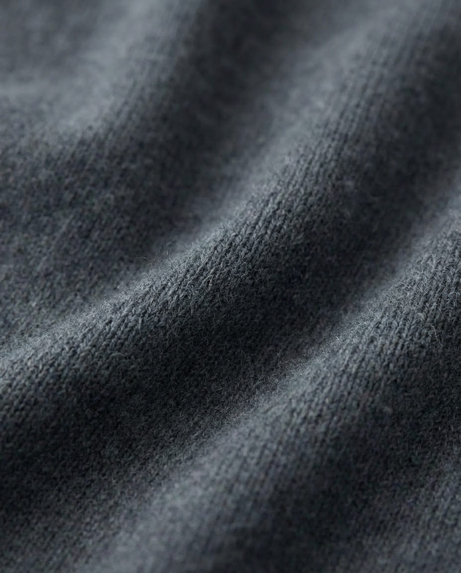 close up knit knitwear dark gray charcoal crewneck sweater made in italy casa nodale merino wool and cashmere